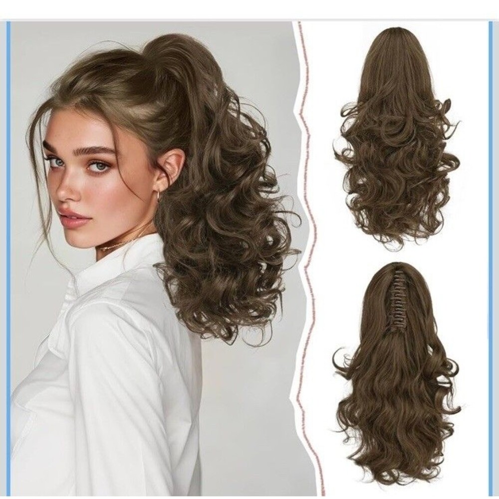 Sofeiyan 14” Ponytail Ext. Long Curly Ponytail Clip Claw Hair Extension Lt Brown